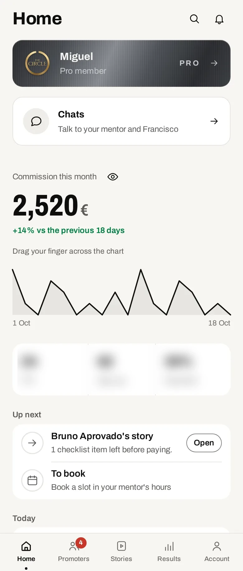 The app home screen with this month’s earnings. Demo data.