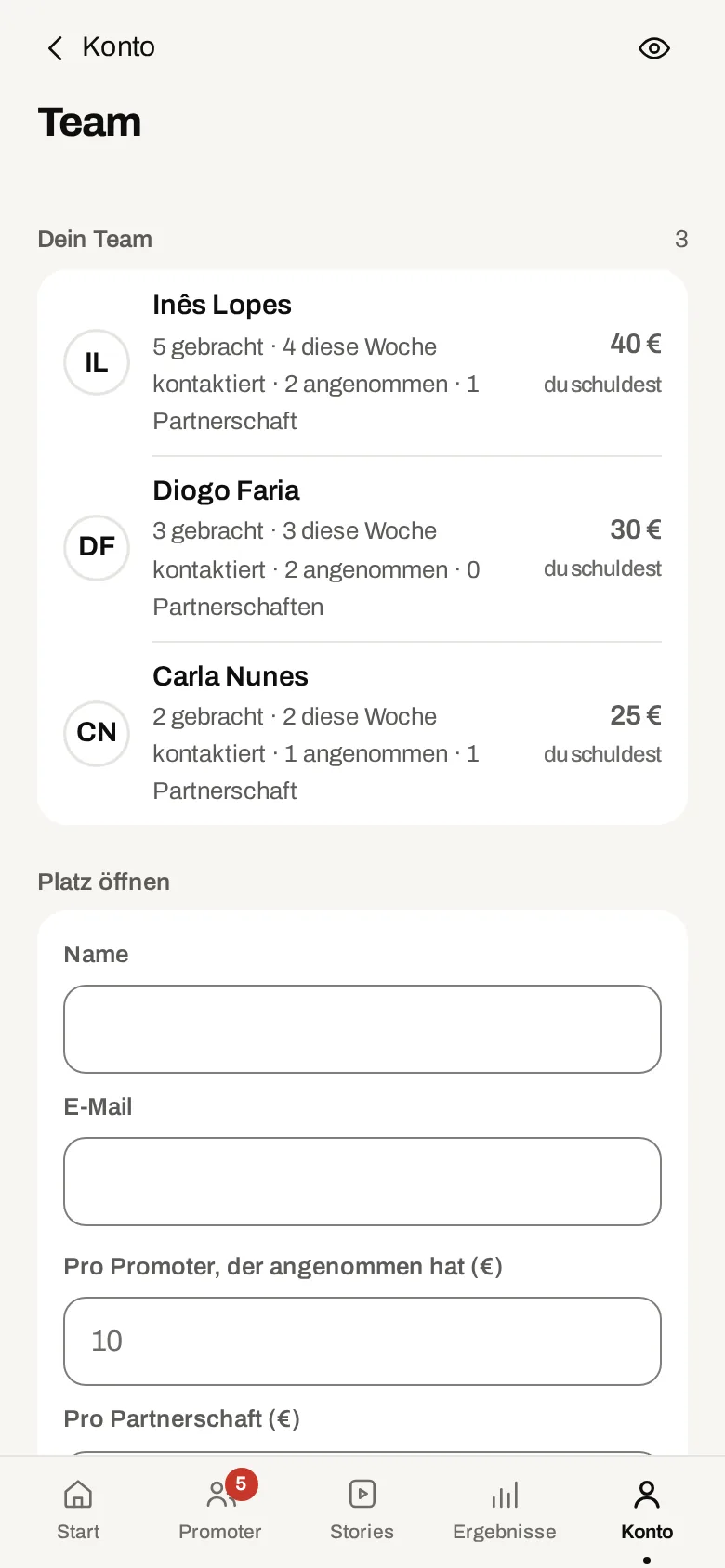 Academy Ultimate in der App, mit Demodaten.