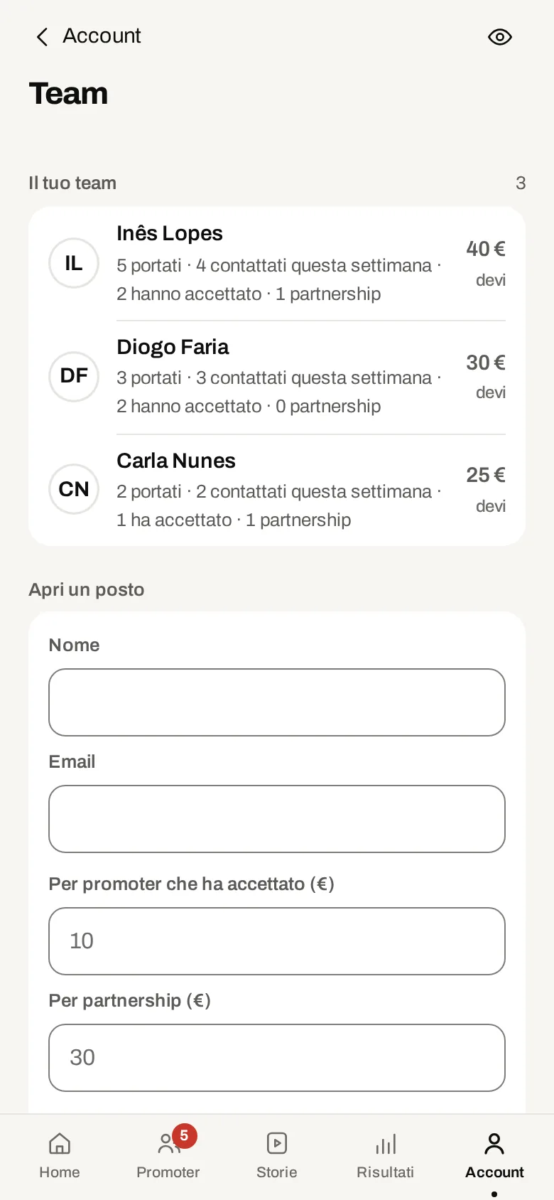 Academy Ultimate nell'app, con dati dimostrativi.