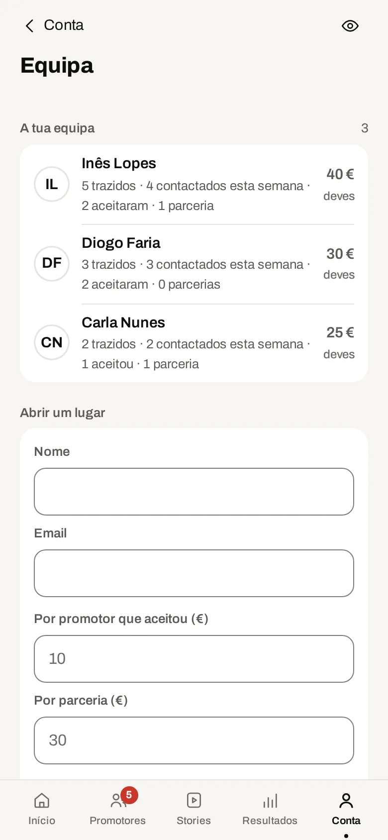 O Academy Ultimate na app, com dados de demonstração.