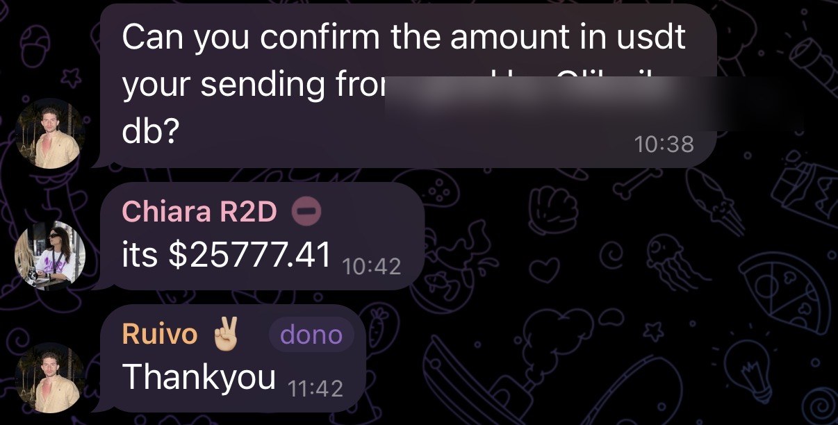 Confirmação em USDT.